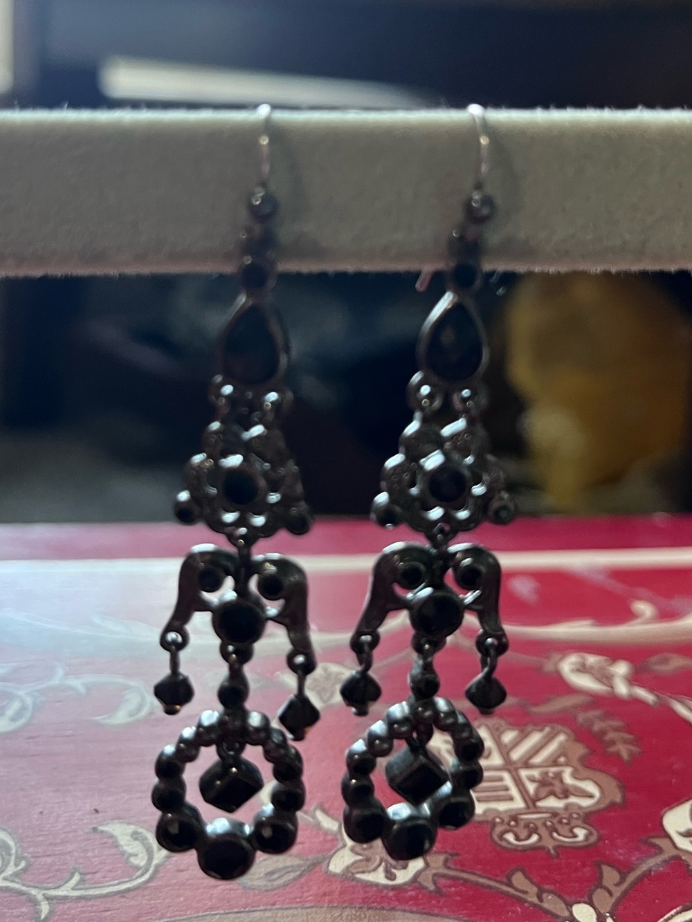 Source Unknown Black Beaded Chandelier Dangle Earrings